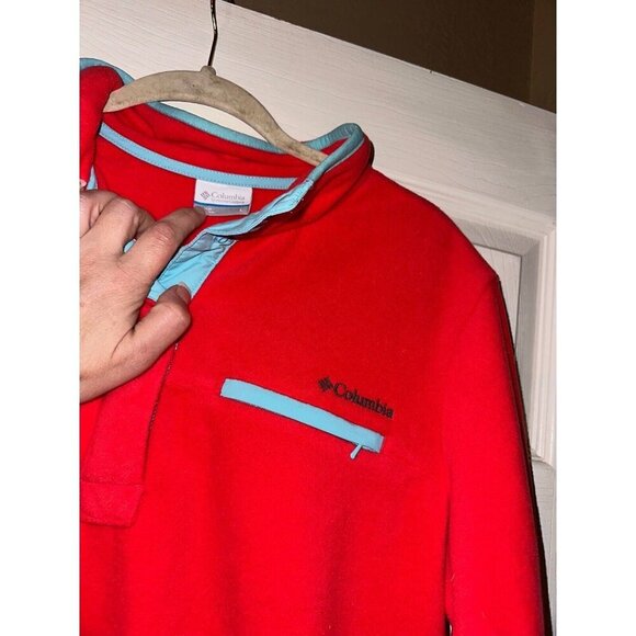 Columbia Fleece 1/4 Snap Pullover Jacket Red Orange Blue Women's large - Picture 2 of 3